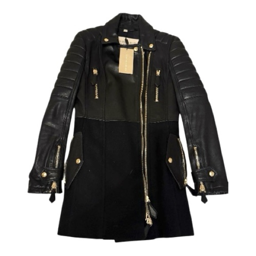 Burberry Brit Black Leather Moto Coat – Size 2/XS - Picture 4 of 13